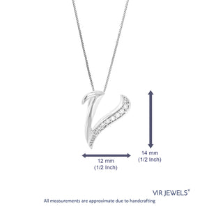 1/12 cttw Diamond Pendant Necklace for Women, Lab Grown Diamond Letter V Pendant Necklace in .925 Sterling Silver with Chain, Size 1/2 Inch