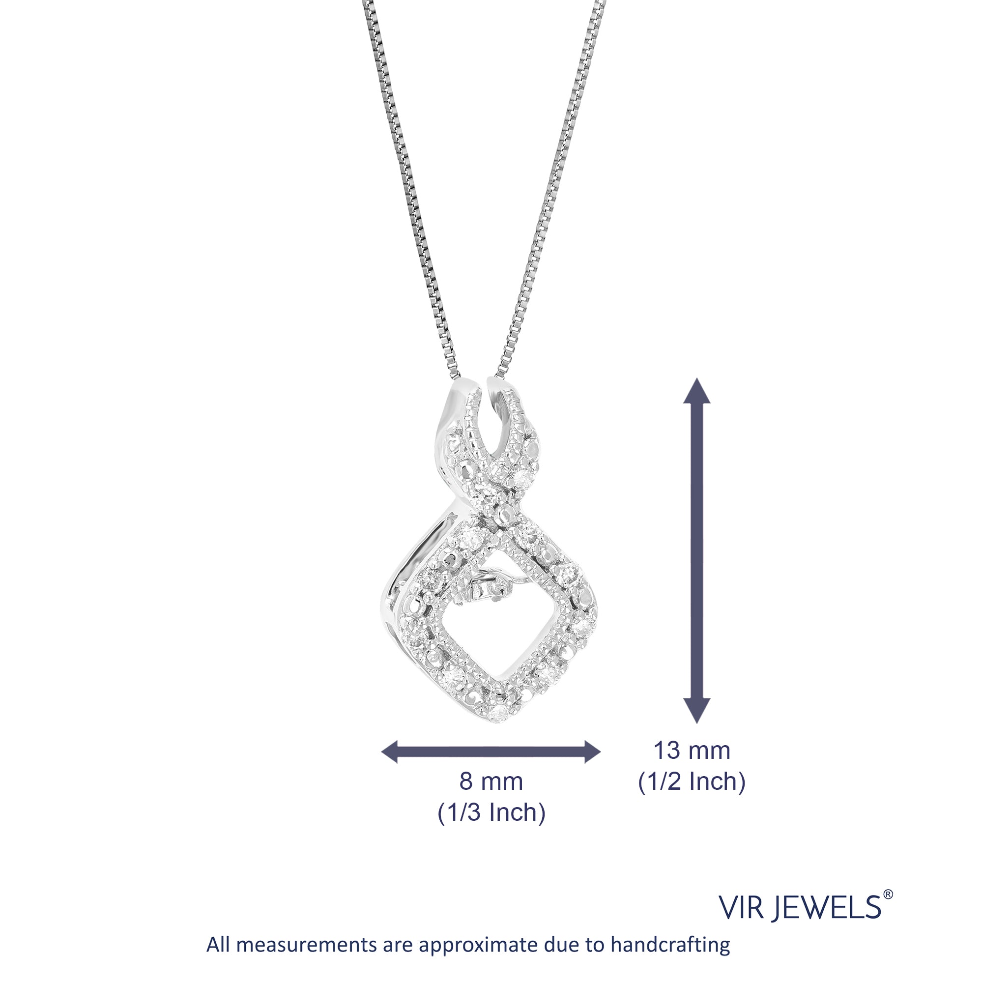 1/12 cttw Diamond Pendant Necklace for Women, Lab Grown Diamond Pendant Necklace in .925 Sterling Silver with Chain, Size 3/4 Inch