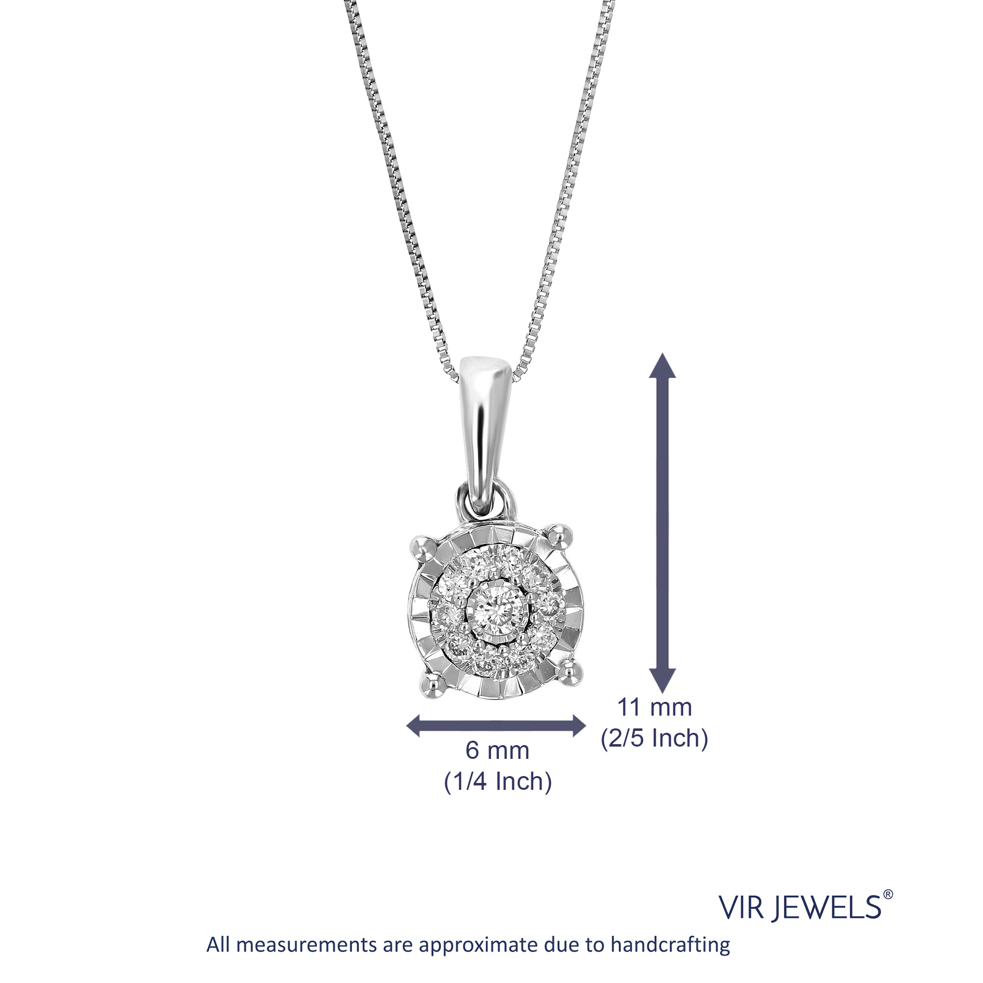 1/12 cttw Lab Grown Diamond Fashion Pendant Necklace .925 Sterling Silver 1/4 Inch with 18 Inch Chain, Size 2/5 Inch