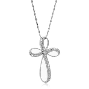 1/20 cttw Lab Grown Diamond Cross Pendant Necklace .925 Sterling Silver 2/3 Inch with 18 Inch Chain, Size 1 Inch