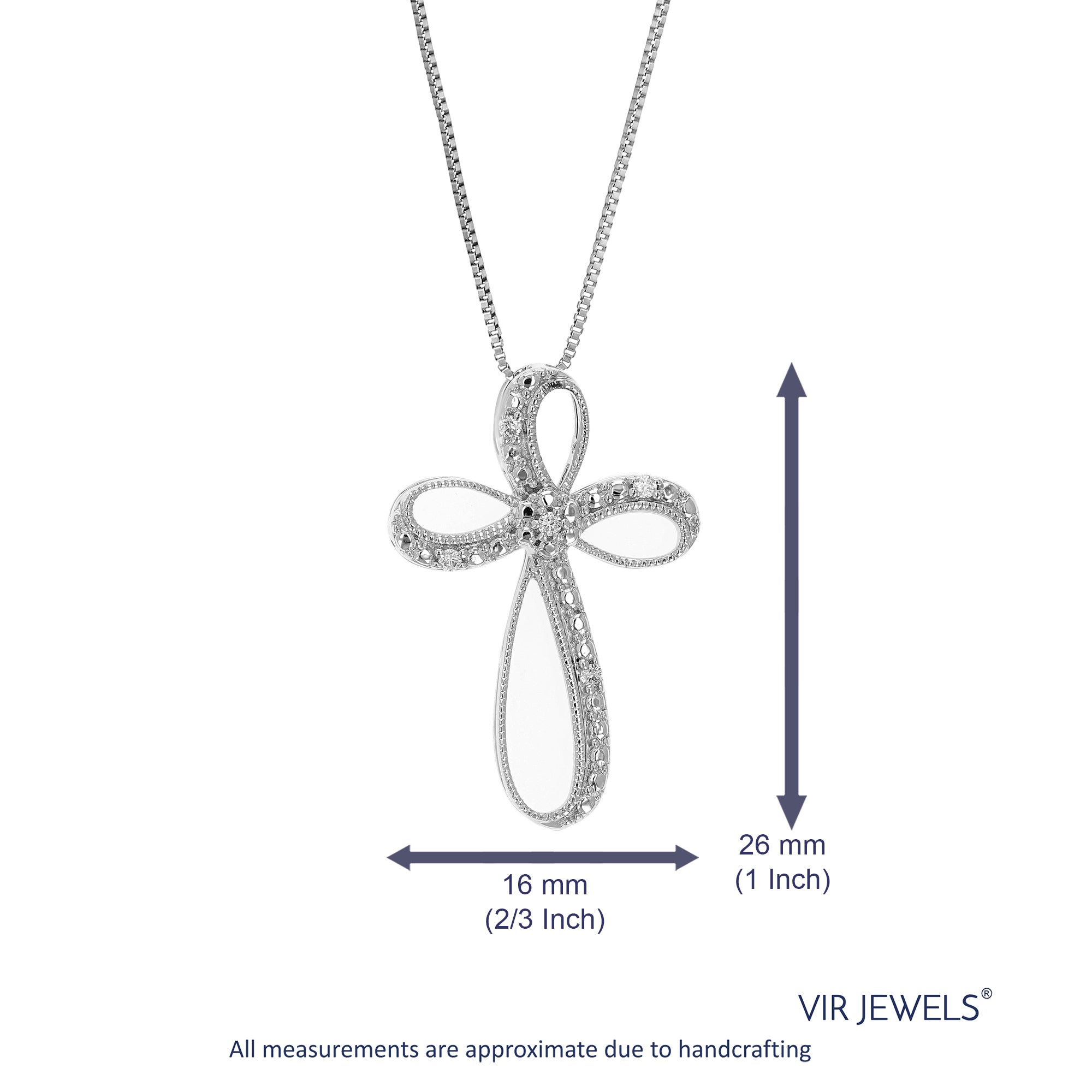 1/20 cttw Lab Grown Diamond Cross Pendant Necklace .925 Sterling Silver 2/3 Inch with 18 Inch Chain, Size 1 Inch