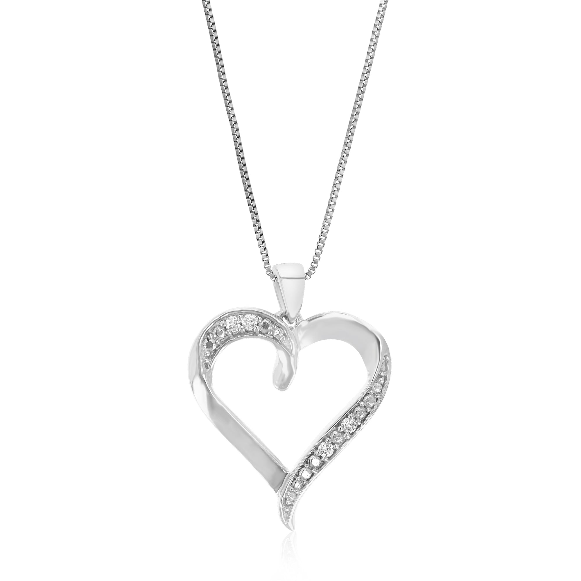 1/20 cttw Diamond Pendant Necklace for Women, Lab Grown Diamond Heart Pendant Necklace in .925 Sterling Silver with Chain, Size 1 Inch