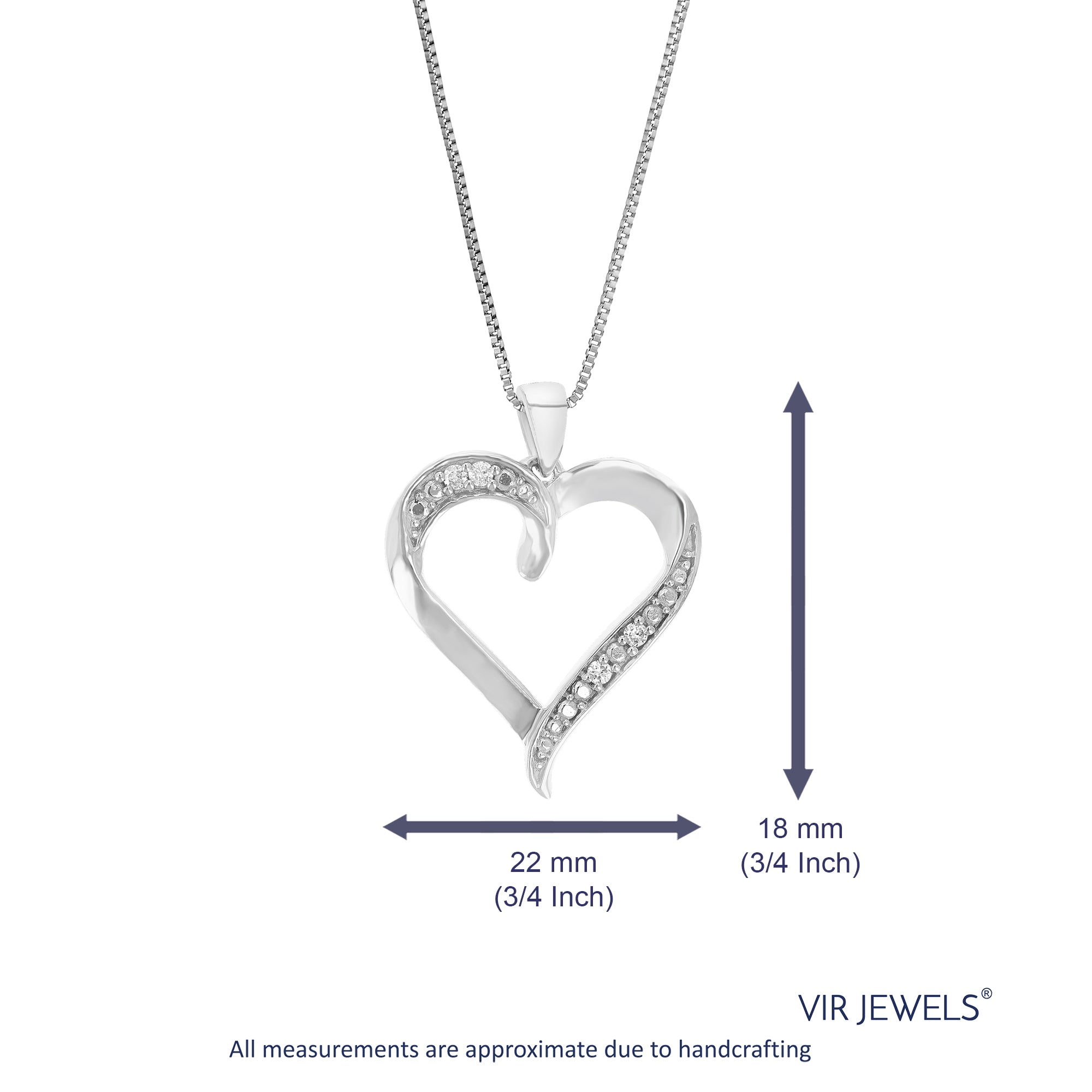 1/20 cttw Diamond Pendant Necklace for Women, Lab Grown Diamond Heart Pendant Necklace in .925 Sterling Silver with Chain, Size 1 Inch