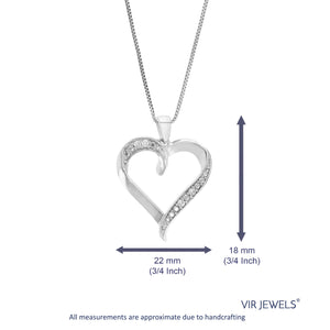 1/20 cttw Diamond Pendant Necklace for Women, Lab Grown Diamond Heart Pendant Necklace in .925 Sterling Silver with Chain, Size 1 Inch