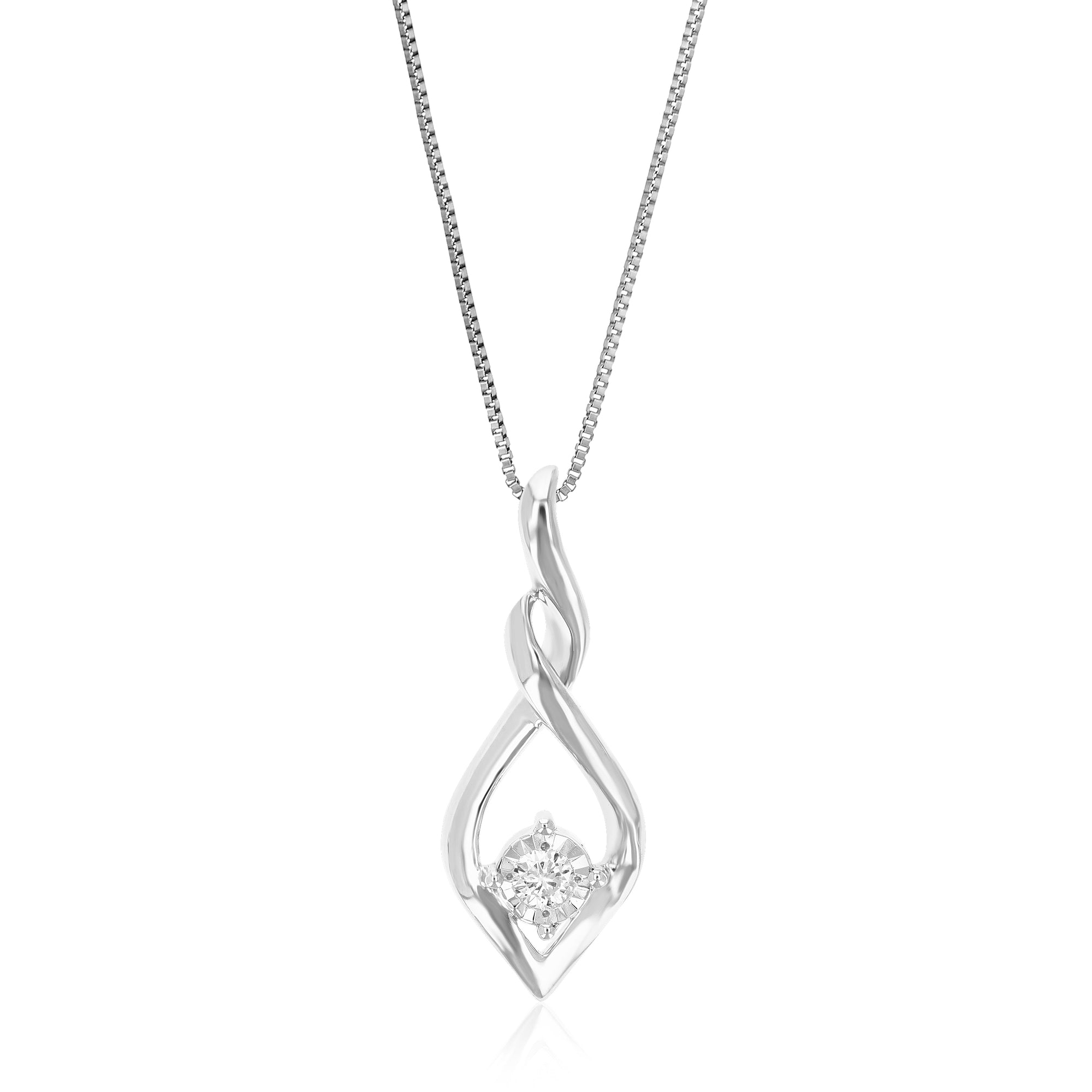 1/16 cttw Diamond Pendant Necklace for Women, Round Lab Grown Diamond Solitaire Pendant Necklace in .925 Sterling Silver with Chain, Size 1/4 Inch