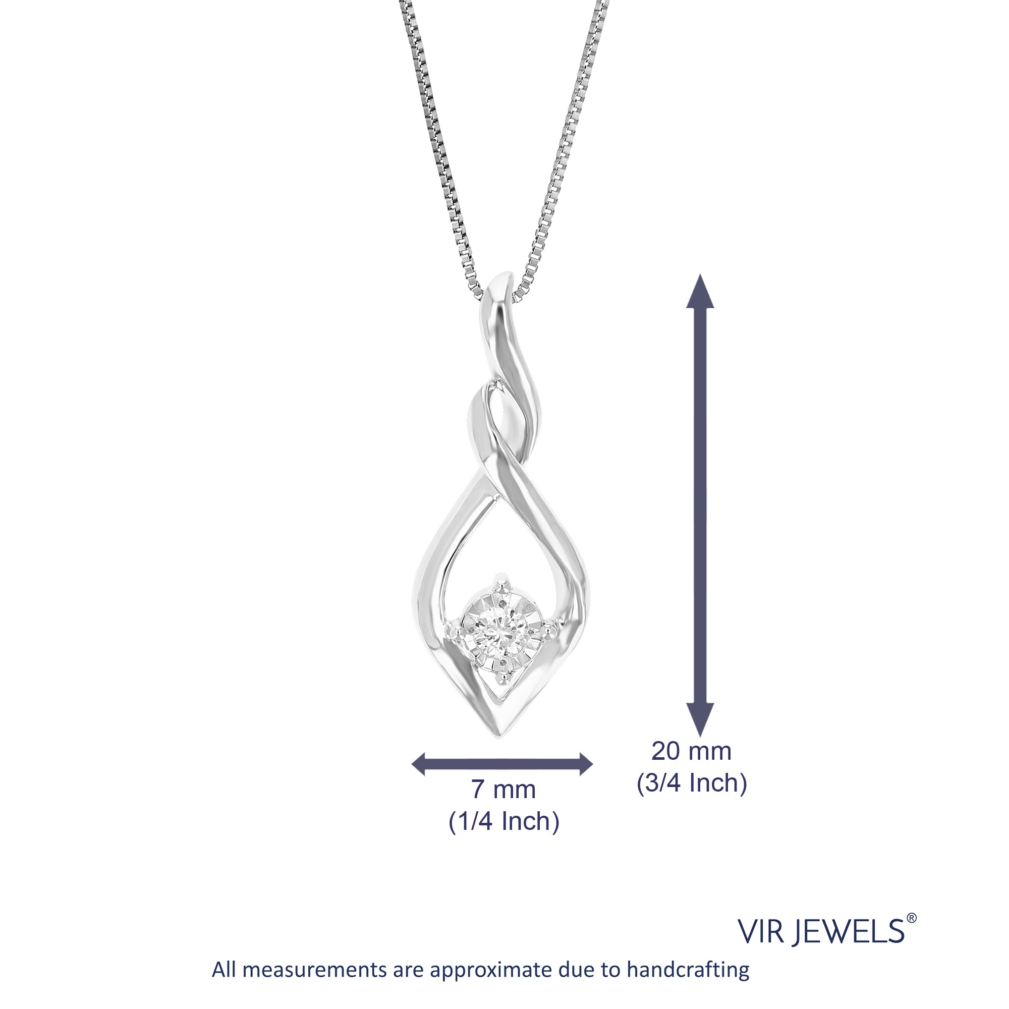 1/16 cttw Diamond Pendant Necklace for Women, Round Lab Grown Diamond Solitaire Pendant Necklace in .925 Sterling Silver with Chain, Size 1/4 Inch