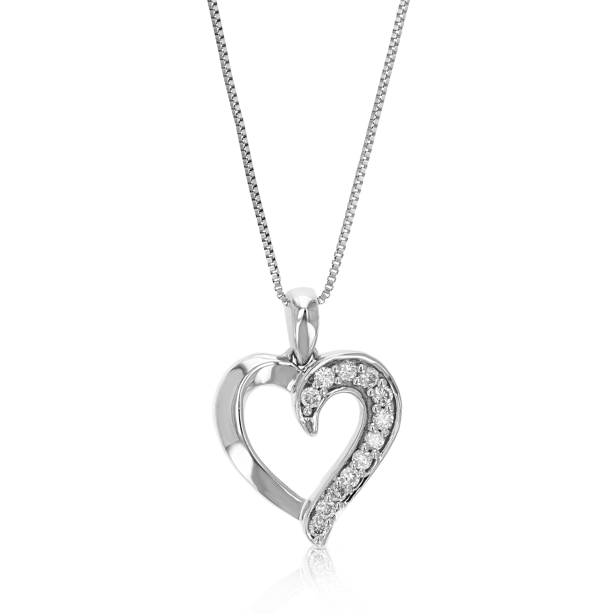 1/12 cttw Lab Grown Diamond Heart Pendant Necklace .925 Sterling Silver 2/5 Inch with 18 Inch Chain, Size 1/2 Inch