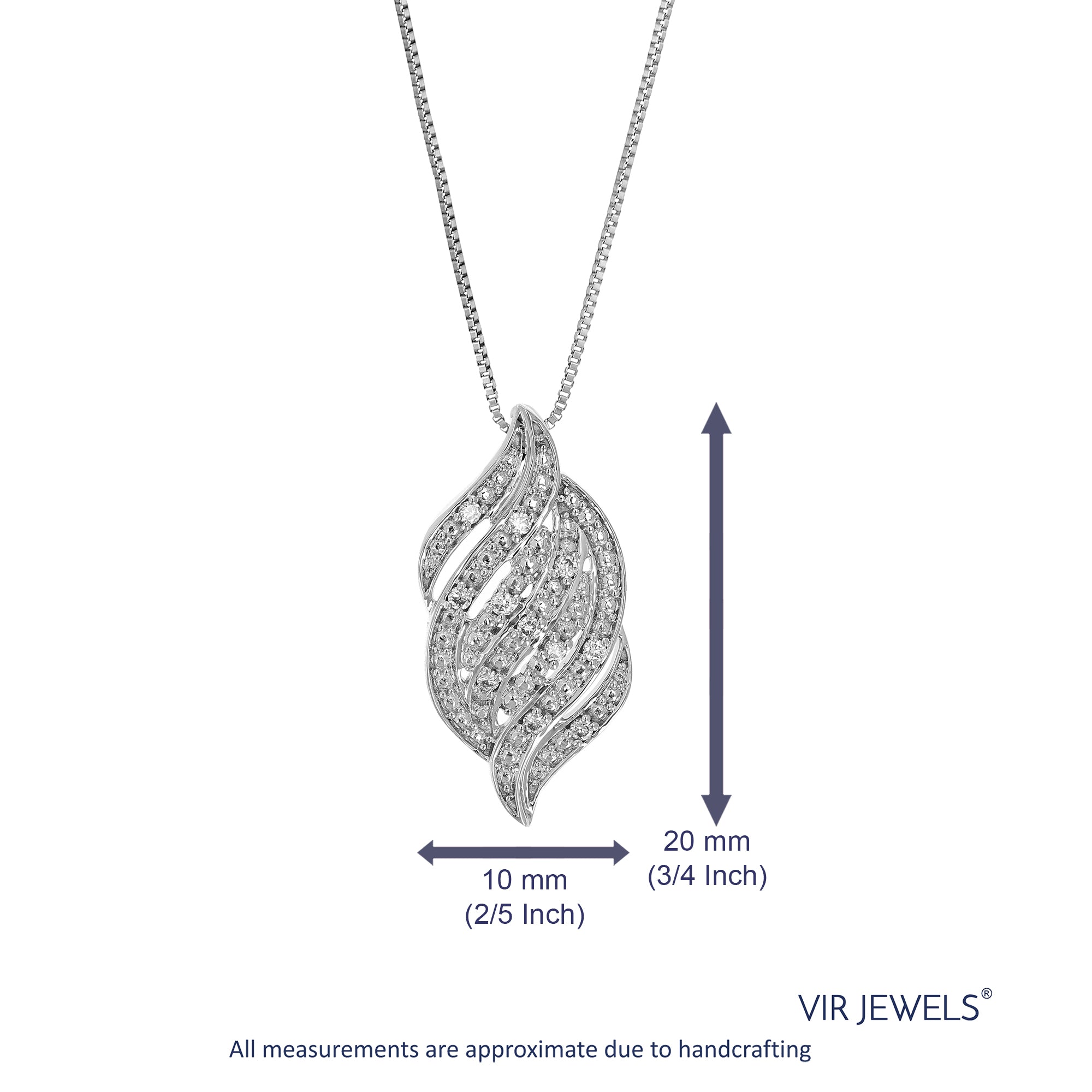 1/12 cttw Lab Grown Diamond Fashion Pendant Necklace .925 Sterling Silver 2/5 Inch with 18 Inch Chain, Size 3/4 Inch