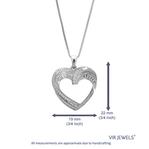 1/14 cttw Lab Grown Diamond Heart Pendant Necklace .925 Sterling Silver 2/3 Inch with 18 Inch Chain, Size 3/4 Inch