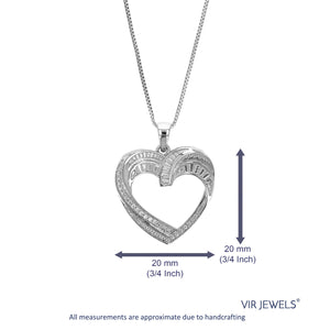 1/14 cttw Lab Grown Diamond Heart Pendant Necklace .925 Sterling Silver 2/3 Inch with 18 Inch Chain, Size 3/4 Inch