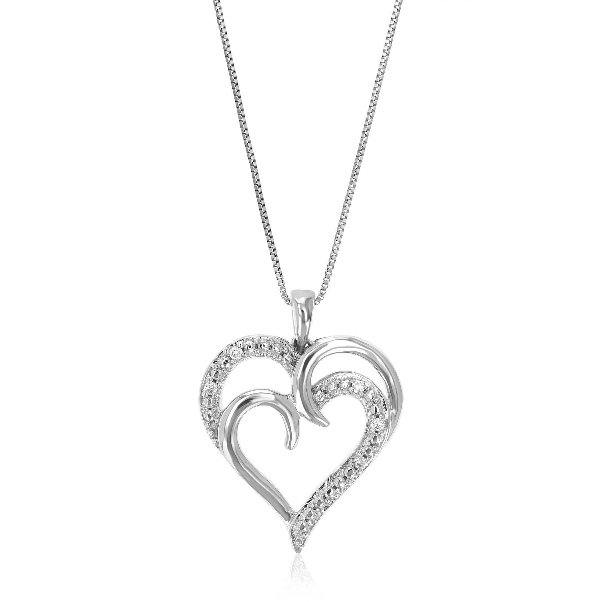 1/20 cttw Diamond Pendant Necklace for Women, Lab Grown Diamond Heart Pendant Necklace in .925 Sterling Silver with Chain, Size 1 Inch