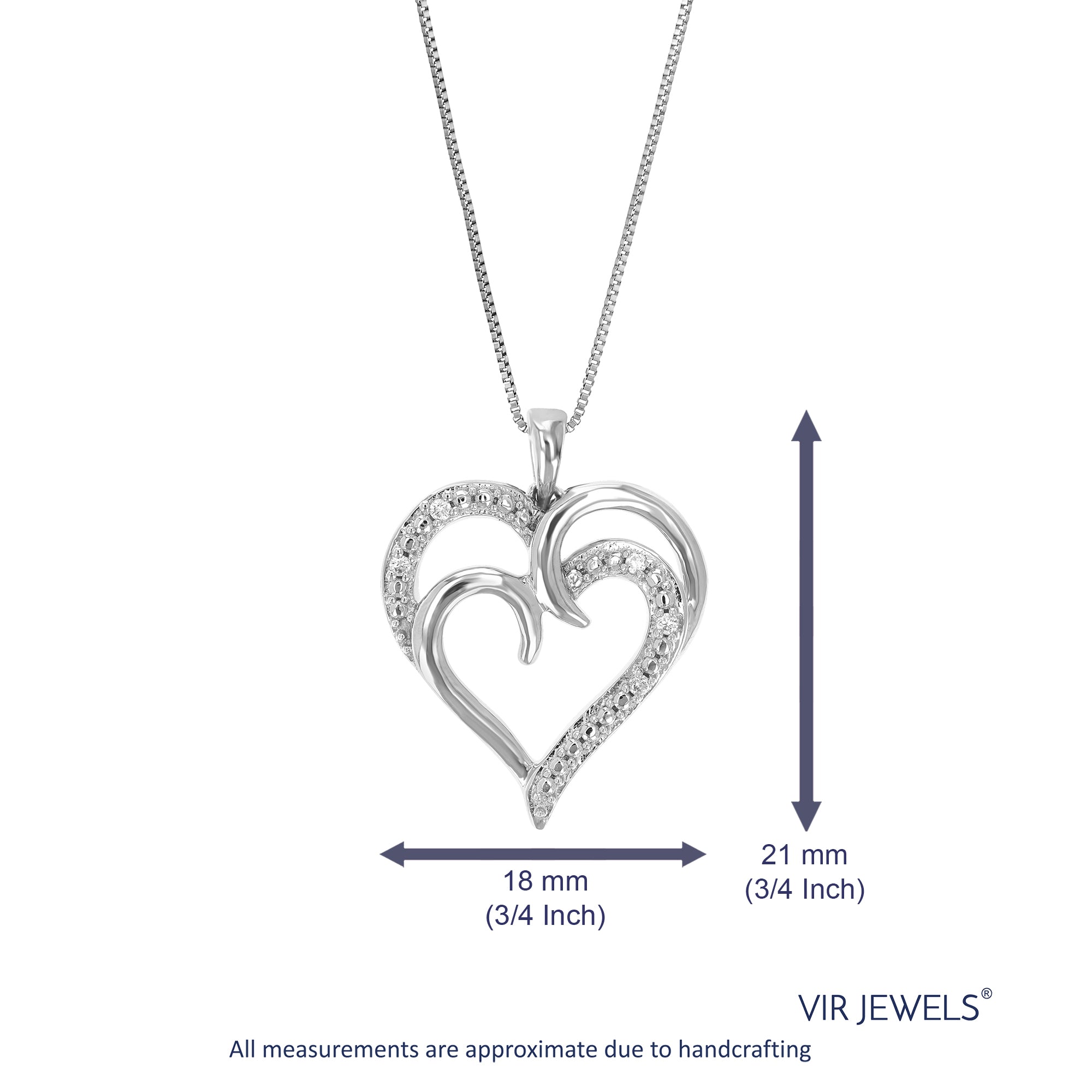 1/20 cttw Diamond Pendant Necklace for Women, Lab Grown Diamond Heart Pendant Necklace in .925 Sterling Silver with Chain, Size 1 Inch