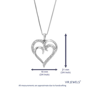 1/20 cttw Diamond Pendant Necklace for Women, Lab Grown Diamond Heart Pendant Necklace in .925 Sterling Silver with Chain, Size 1 Inch