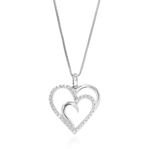 1/20 cttw Diamond Pendant Necklace for Women, Lab Grown Diamond Heart Pendant Necklace in .925 Sterling Silver with Chain, Size 3/4 Inch