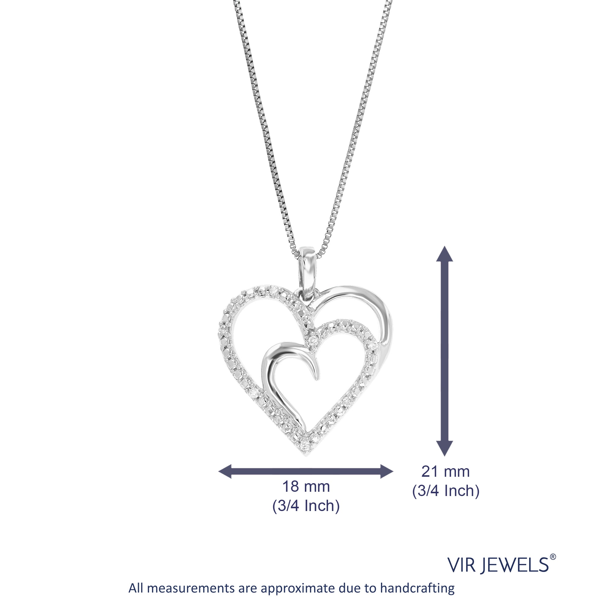 1/20 cttw Diamond Pendant Necklace for Women, Lab Grown Diamond Heart Pendant Necklace in .925 Sterling Silver with Chain, Size 3/4 Inch