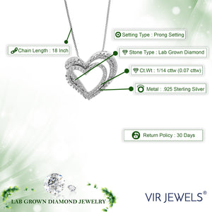 1/14 cttw Lab Grown Diamond Heart Pendant Necklace .925 Sterling Silver 1/2 Inch with 18 Inch Chain, Size 1/2 Inch