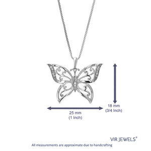1/12 cttw 10 Stones Lab Grown Diamond Butterfly Pendant Necklace .925 Sterling Silver 1 Inch with 18 Inch Chain, Size 3/4 Inch