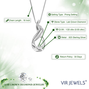 1/20 cttw Diamond Pendant Necklace for Women, Lab Grown Diamond Solitaire Pendant Necklace in .925 Sterling Silver with Chain, Size 3/4 Inch
