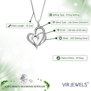 1/20 cttw 7 Stones Lab Grown Diamond Heart Pendant Necklace .925 Sterling Silver 3/4 Inch with 18 Inch Chain, Size 1 Inch