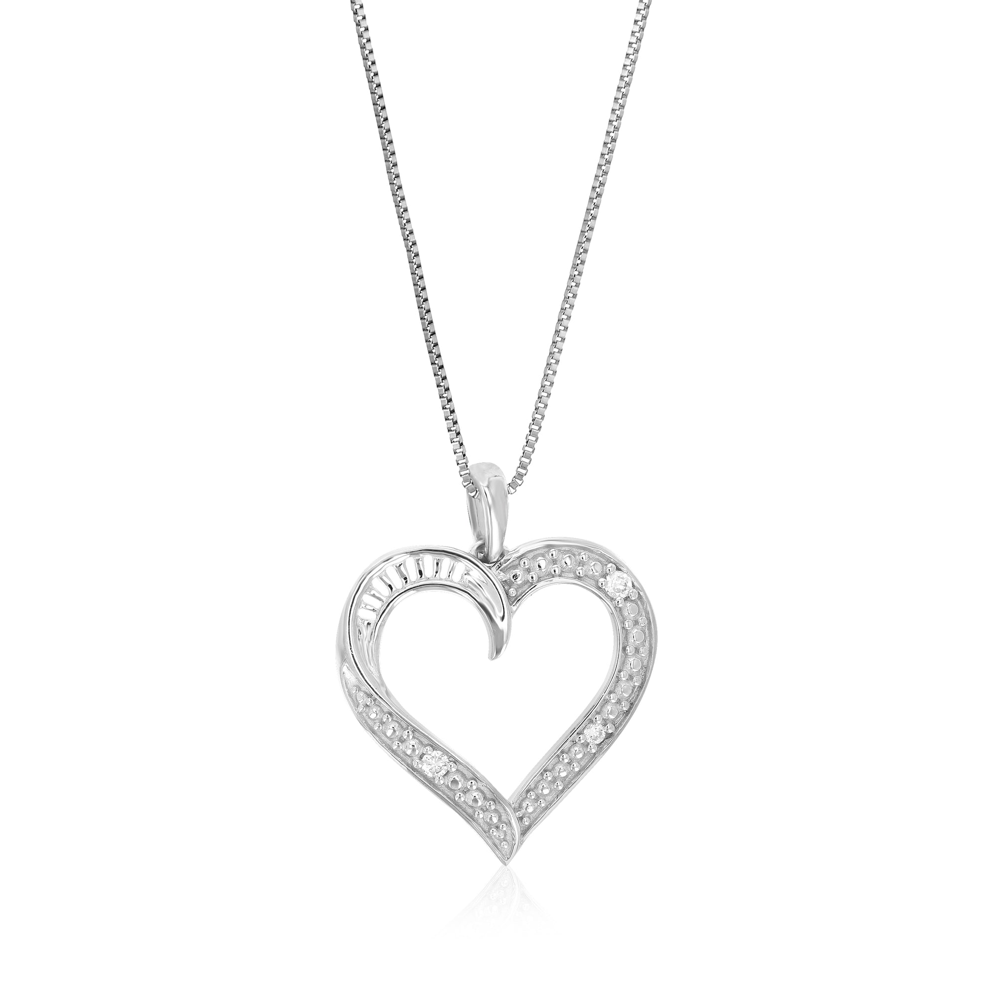 1/20 cttw Diamond Pendant Necklace for Women, Lab Grown Diamond Heart Pendant Necklace in .925 Sterling Silver with Chain, Size 1 Inch