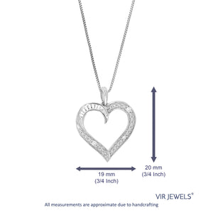 1/20 cttw Diamond Pendant Necklace for Women, Lab Grown Diamond Heart Pendant Necklace in .925 Sterling Silver with Chain, Size 1 Inch