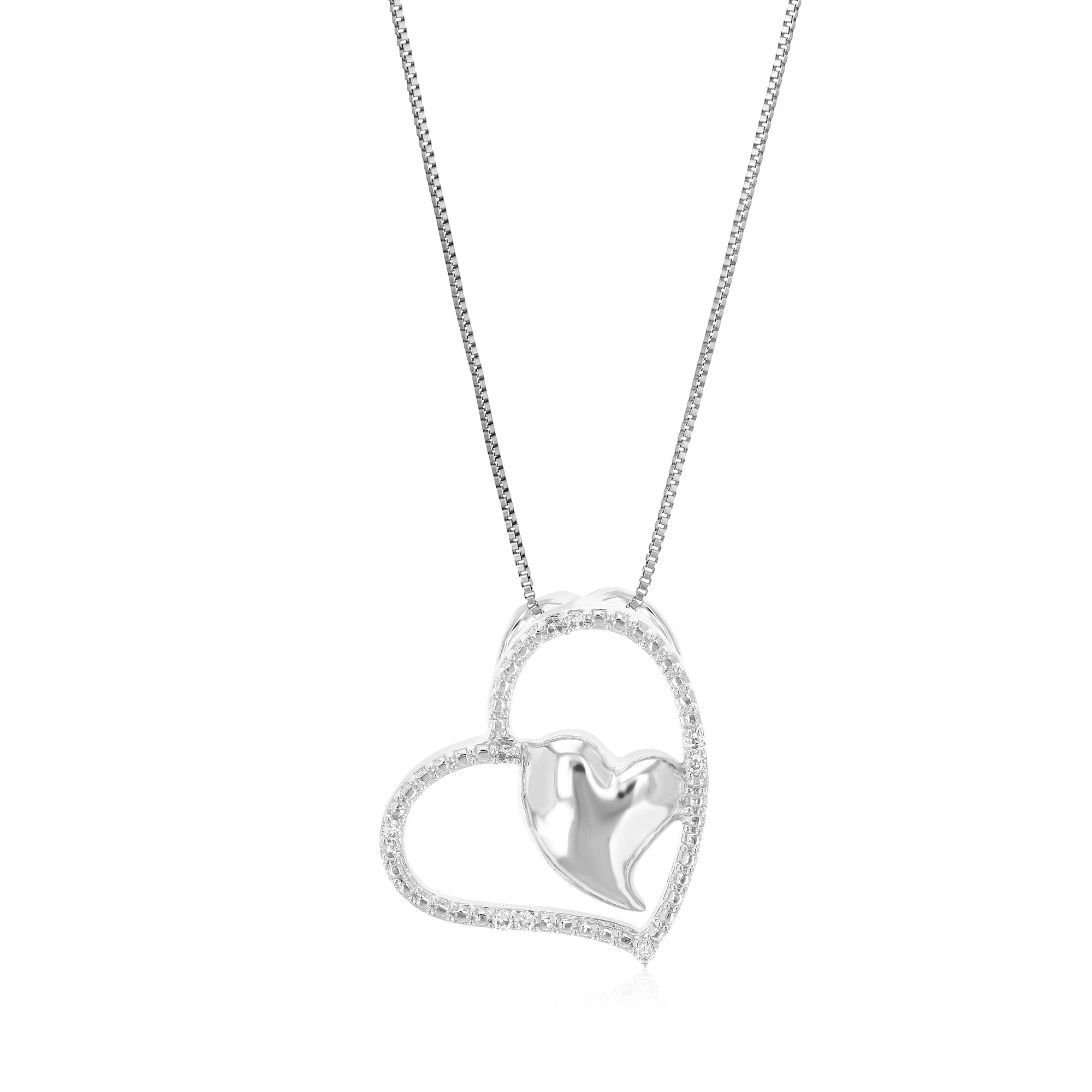 1/14 cttw Diamond Pendant Necklace for Women, Lab Grown Diamond Heart Pendant Necklace in .925 Sterling Silver with Chain, Size 3/4 Inch