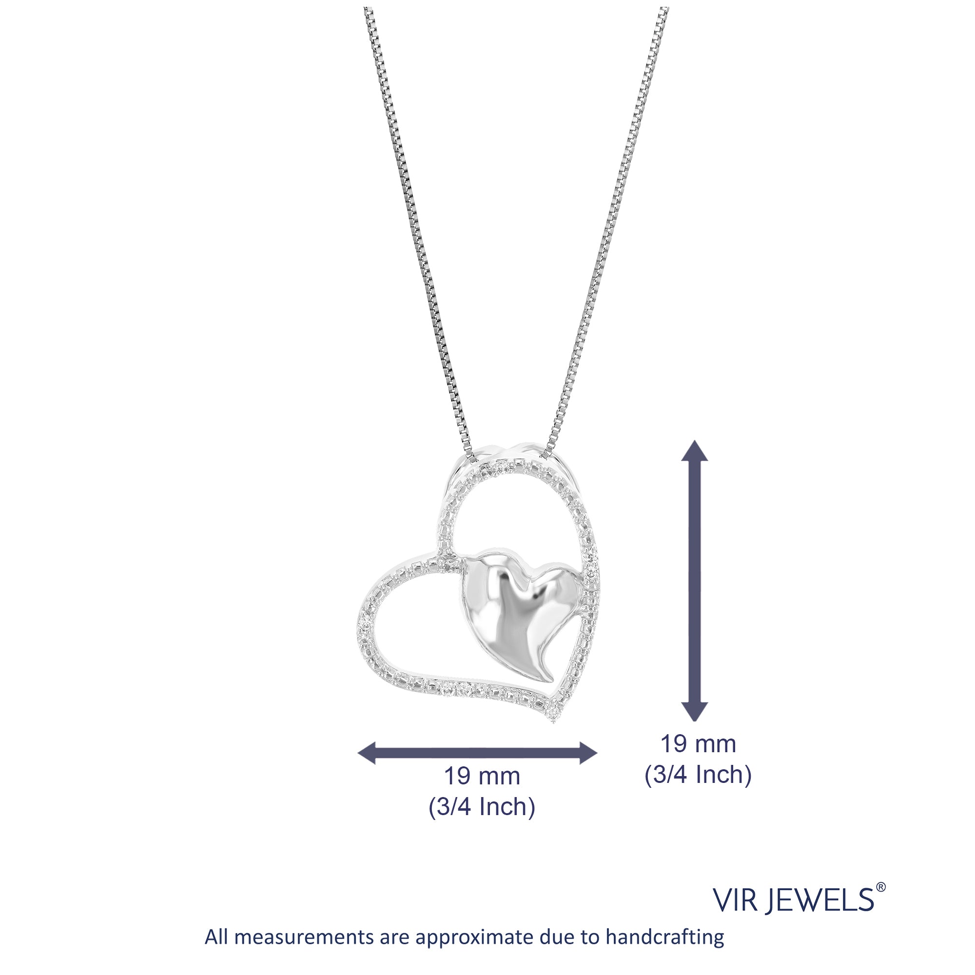 1/14 cttw Diamond Pendant Necklace for Women, Lab Grown Diamond Heart Pendant Necklace in .925 Sterling Silver with Chain, Size 3/4 Inch