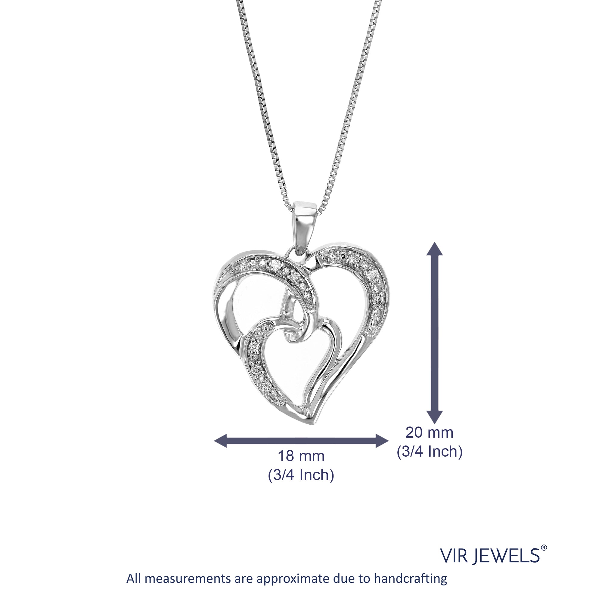 1/20 cttw 8 Stones Lab Grown Diamond Heart Pendant Necklace .925 Sterling Silver 3/4 Inch with 18 Inch Chain, Size 3/4 Inch