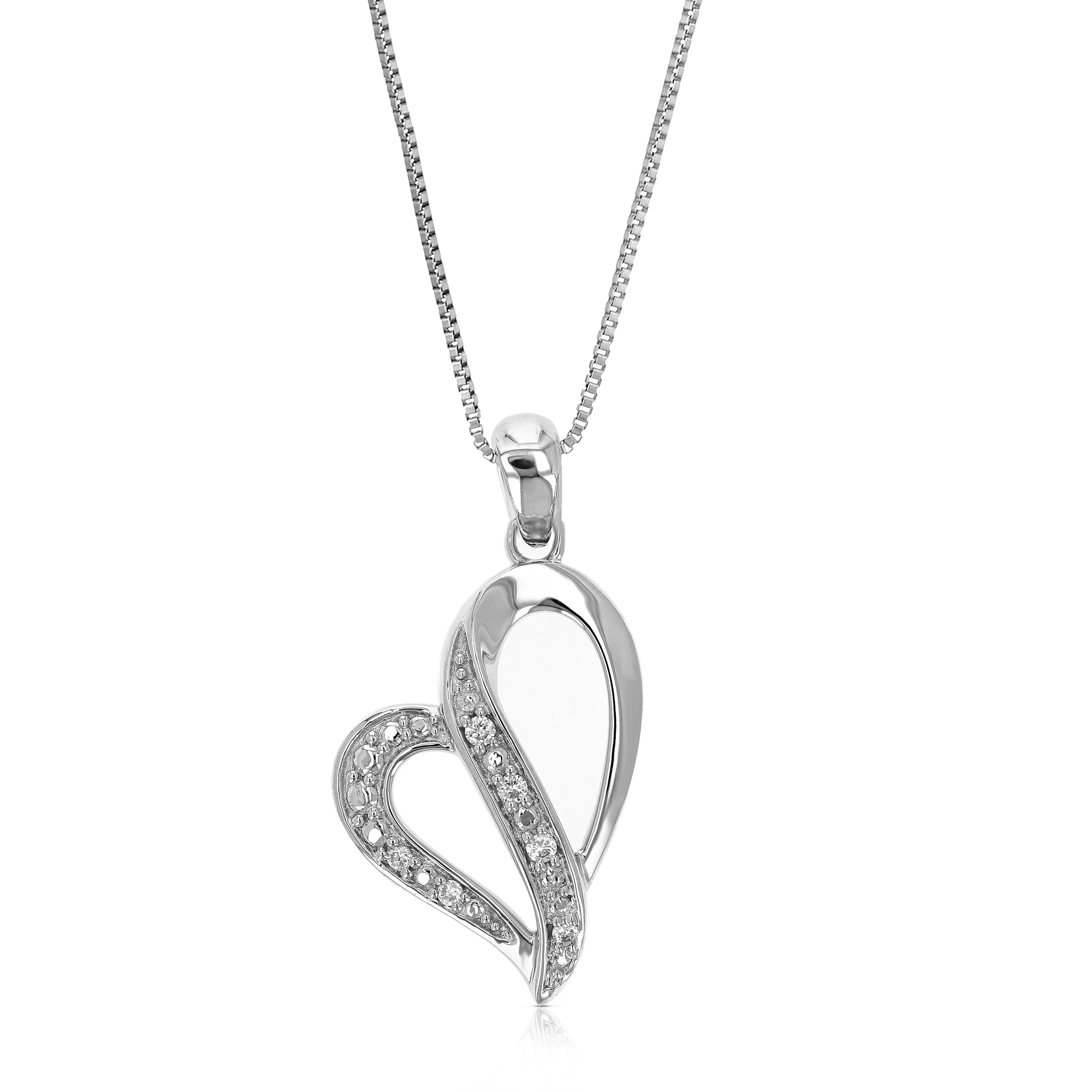 1/20 cttw Lab Grown Diamond Heart Pendant Necklace .925 Sterling Silver 1/2 Inch with 18 Inch Chain, Size 3/4 Inch