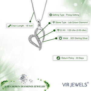 1/20 cttw Lab Grown Diamond Heart Pendant Necklace .925 Sterling Silver 1/2 Inch with 18 Inch Chain, Size 3/4 Inch