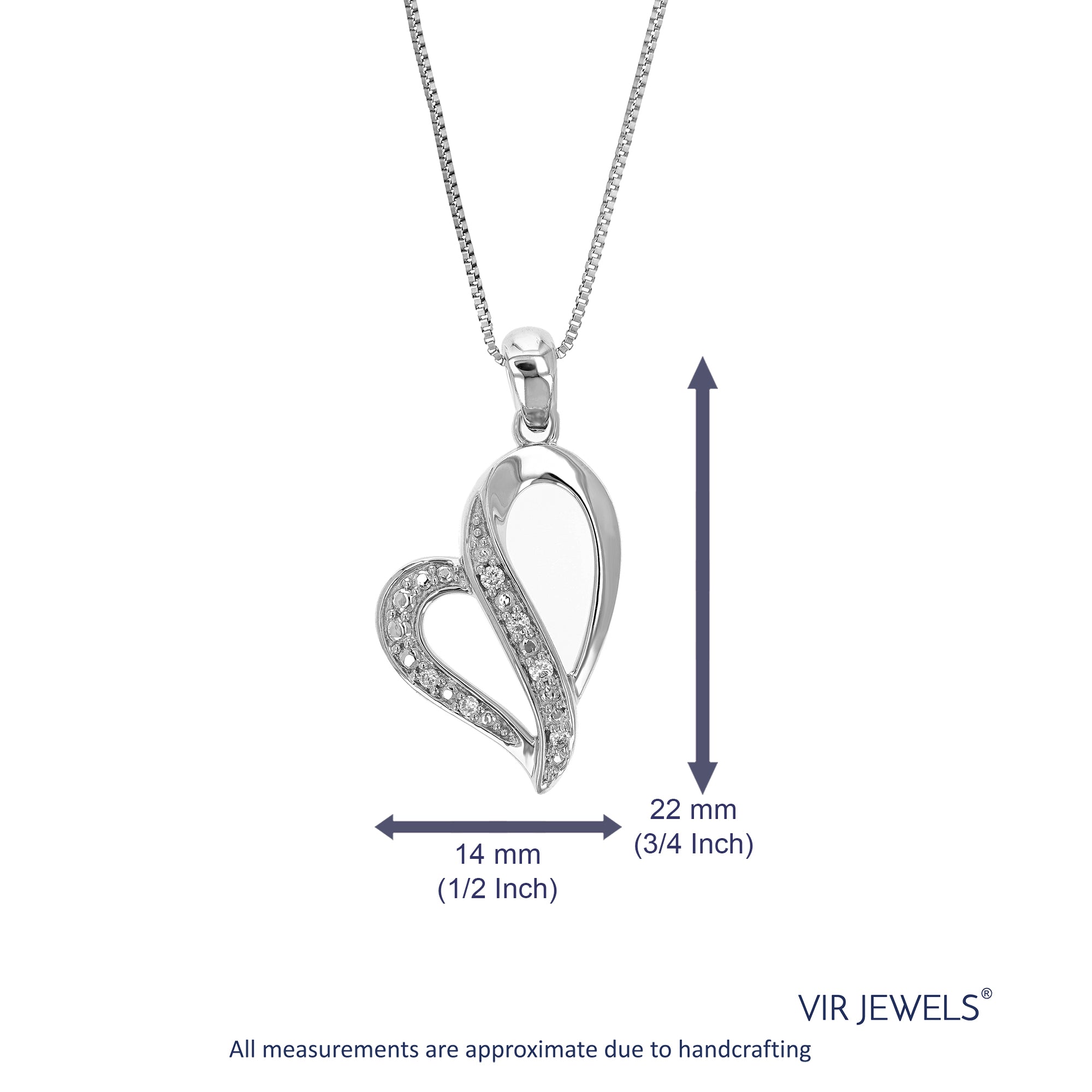 1/20 cttw Lab Grown Diamond Heart Pendant Necklace .925 Sterling Silver 1/2 Inch with 18 Inch Chain, Size 3/4 Inch