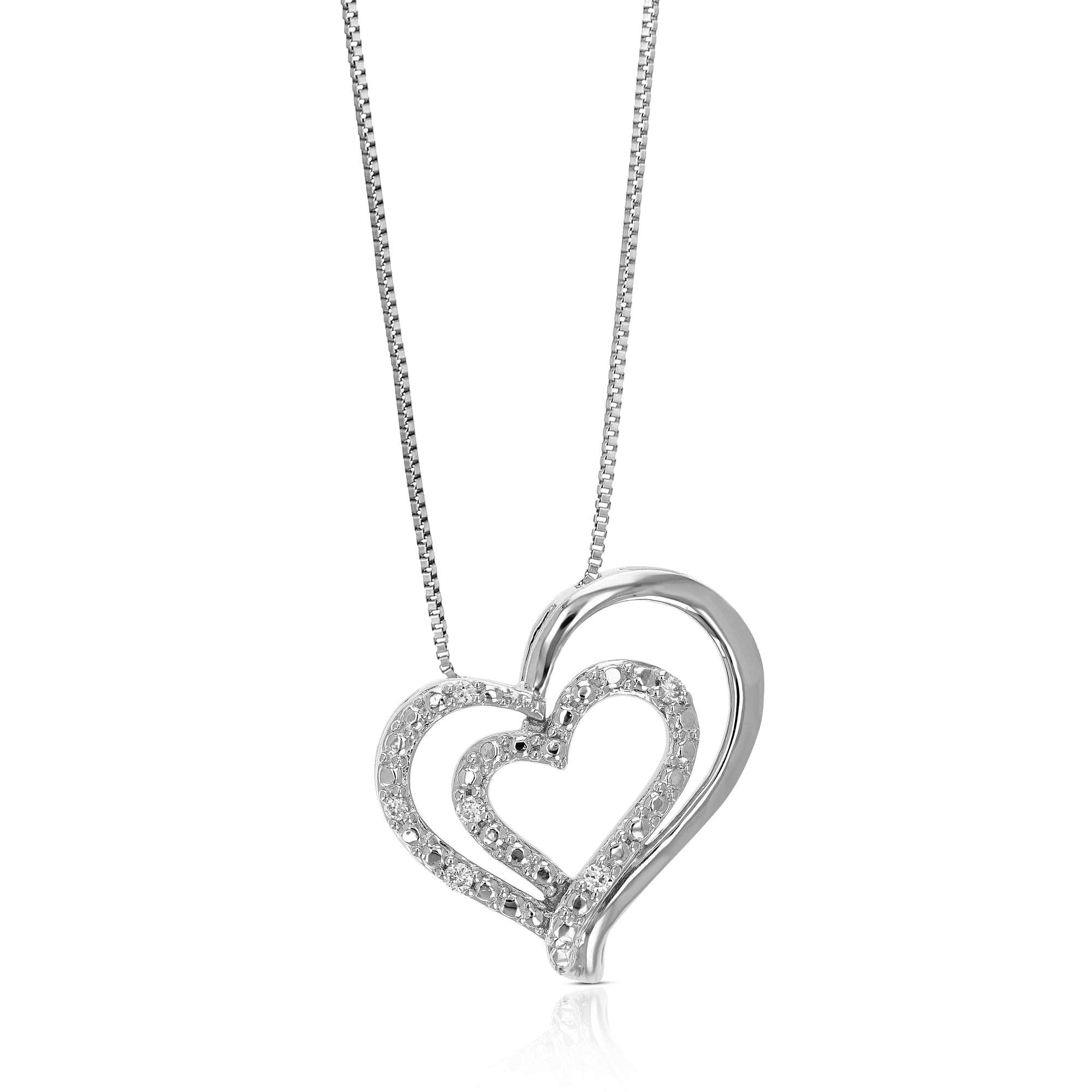 1/14 cttw 6 Stones Lab Grown Diamond Pendant Necklace .925 Sterling Silver 3/4 Inch with 18 Inch Chain, Size 2/3 Inch