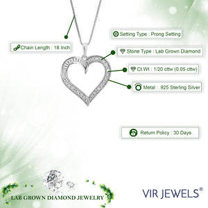 1/20 cttw Round Cut 4 Stones Lab Grown Diamond Heart Pendant Necklace .925 Sterling Silver 3/4 Inch With 18 Inch Chain