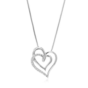 1/8 cttw Diamond Pendant Necklace for Women, Lab Grown Diamond Heart Pendant Necklace in .925 Sterling Silver with Chain, Size 3/4 Inch