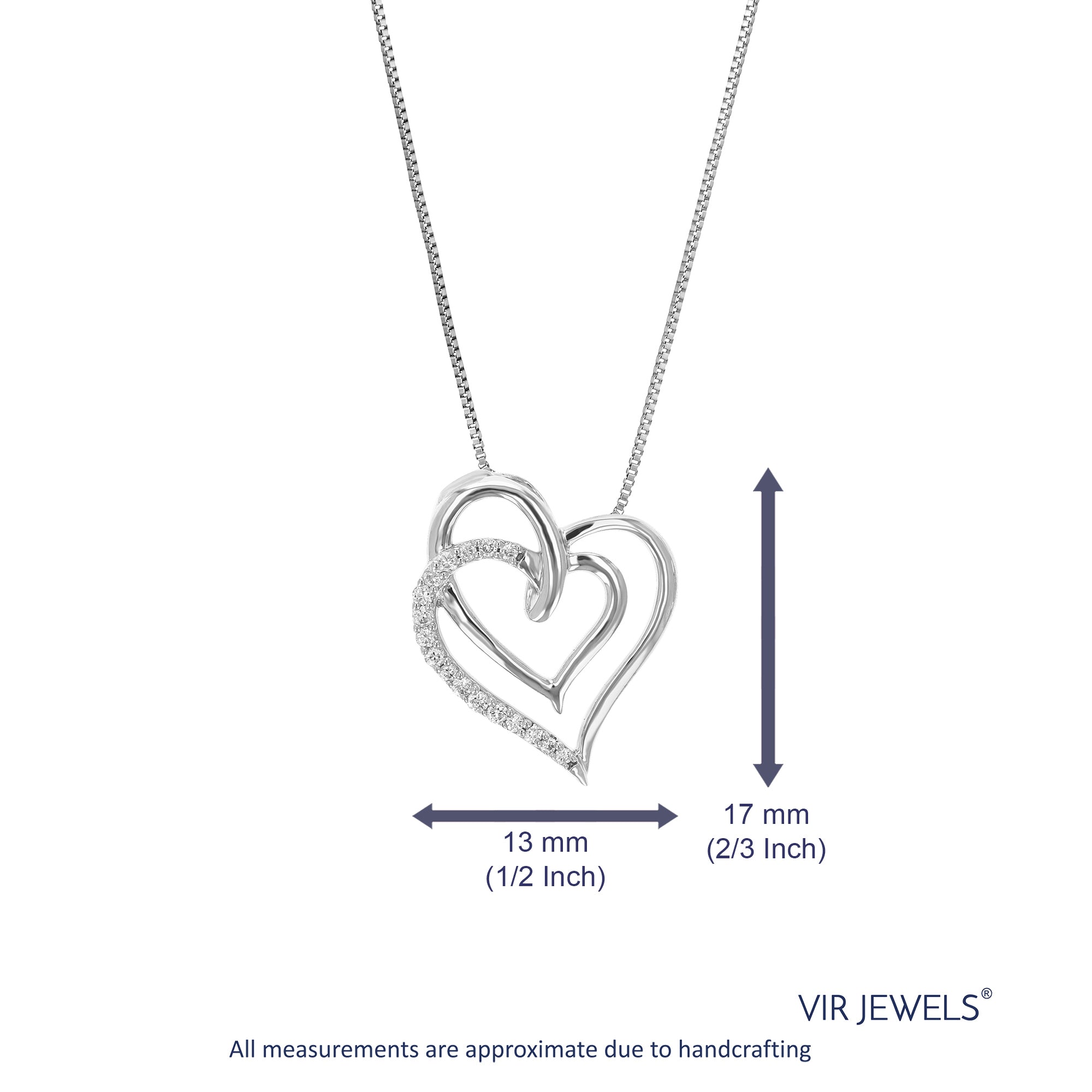 1/8 cttw Diamond Pendant Necklace for Women, Lab Grown Diamond Heart Pendant Necklace in .925 Sterling Silver with Chain, Size 3/4 Inch