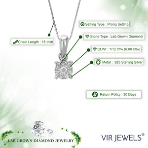 1/12 cttw 9 Stones Lab Grown Diamond Fashion Pendant Necklace .925 Sterling Silver 1/6 Inch with 18 Inch Chain, Size 2/5 Inch