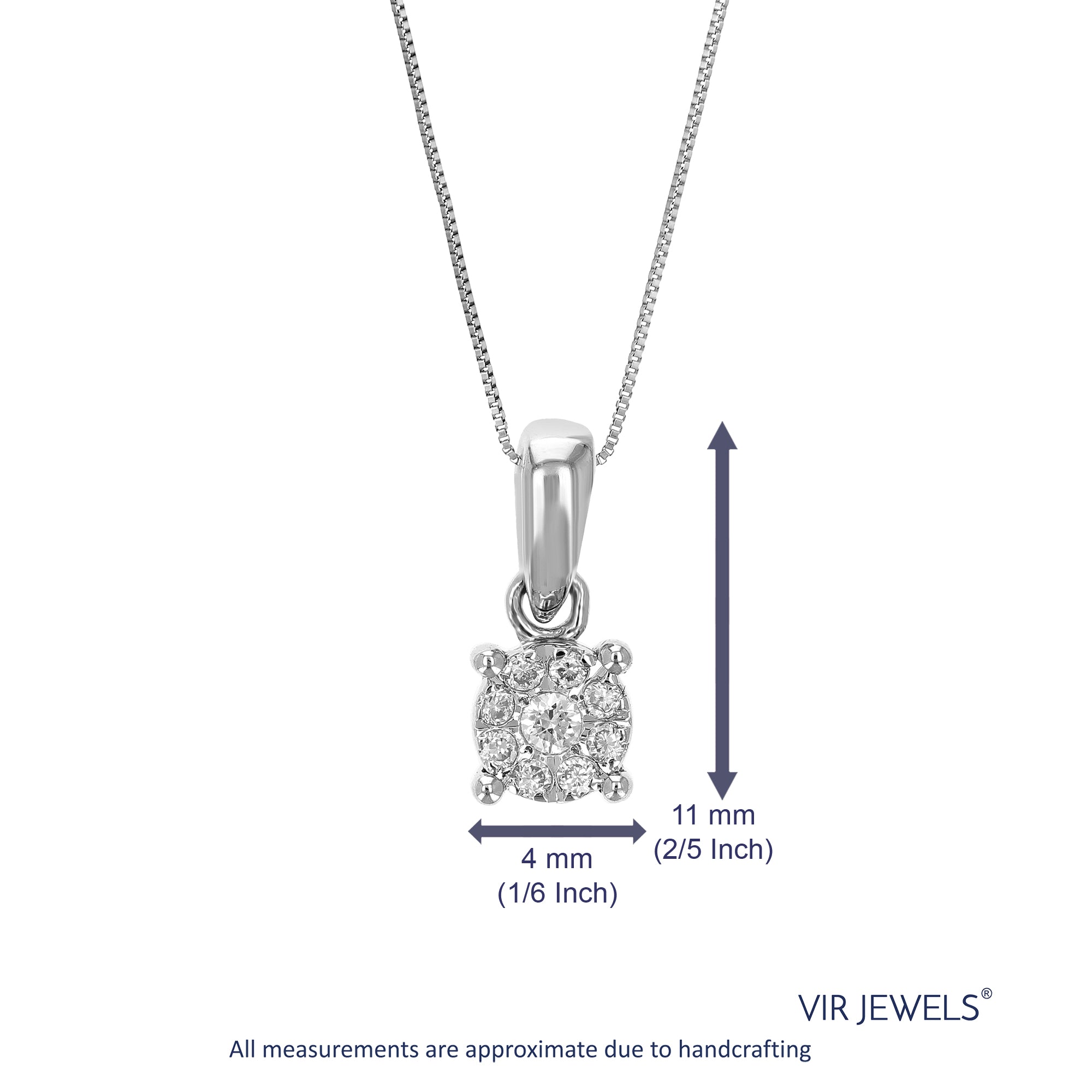 1/12 cttw 9 Stones Lab Grown Diamond Fashion Pendant Necklace .925 Sterling Silver 1/6 Inch with 18 Inch Chain, Size 2/5 Inch