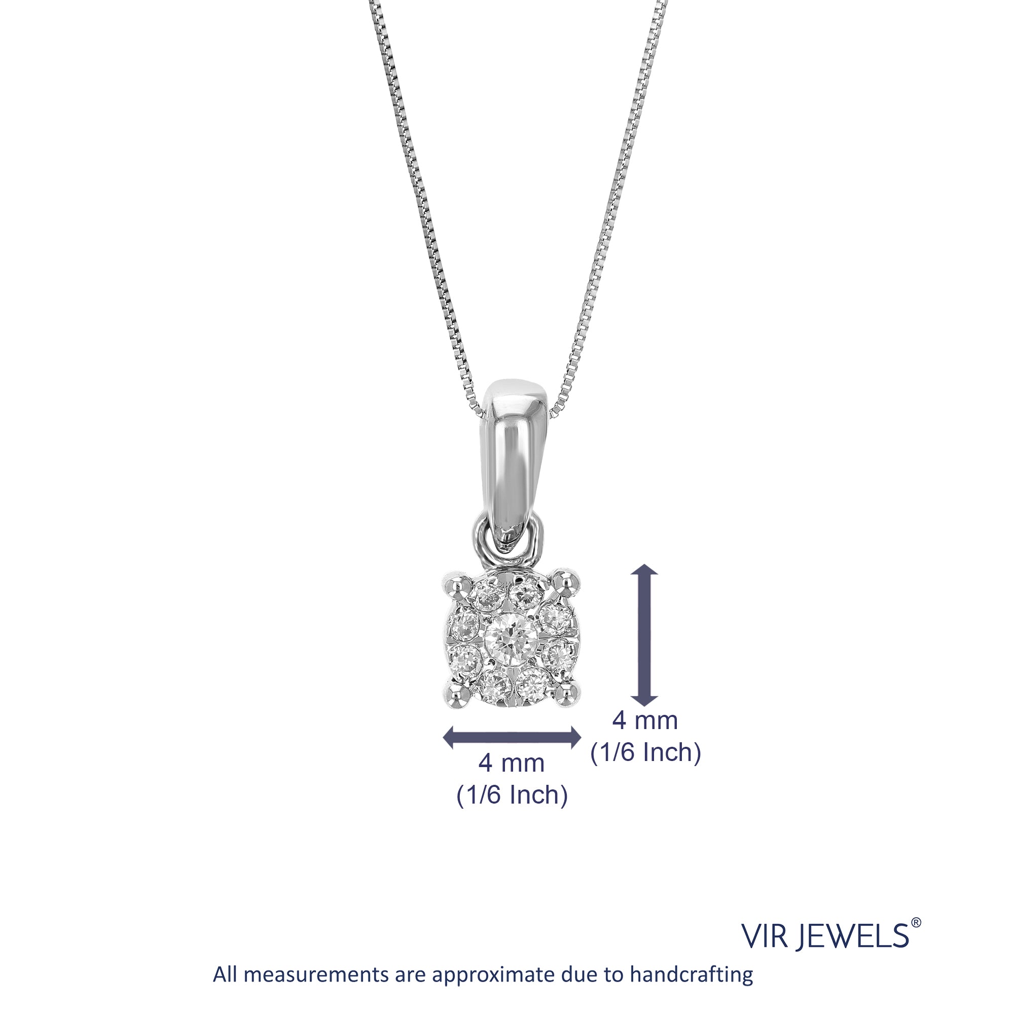 1/12 cttw 9 Stones Lab Grown Diamond Fashion Pendant Necklace .925 Sterling Silver 1/6 Inch with 18 Inch Chain, Size 2/5 Inch