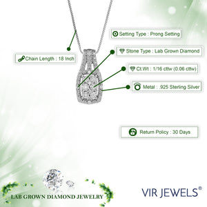 1/16 cttw Lab Grown Diamond Fashion Pendant Necklace .925 Sterling Silver 2/3 Inch with 18 Inch Chain, Size 2/3 Inch