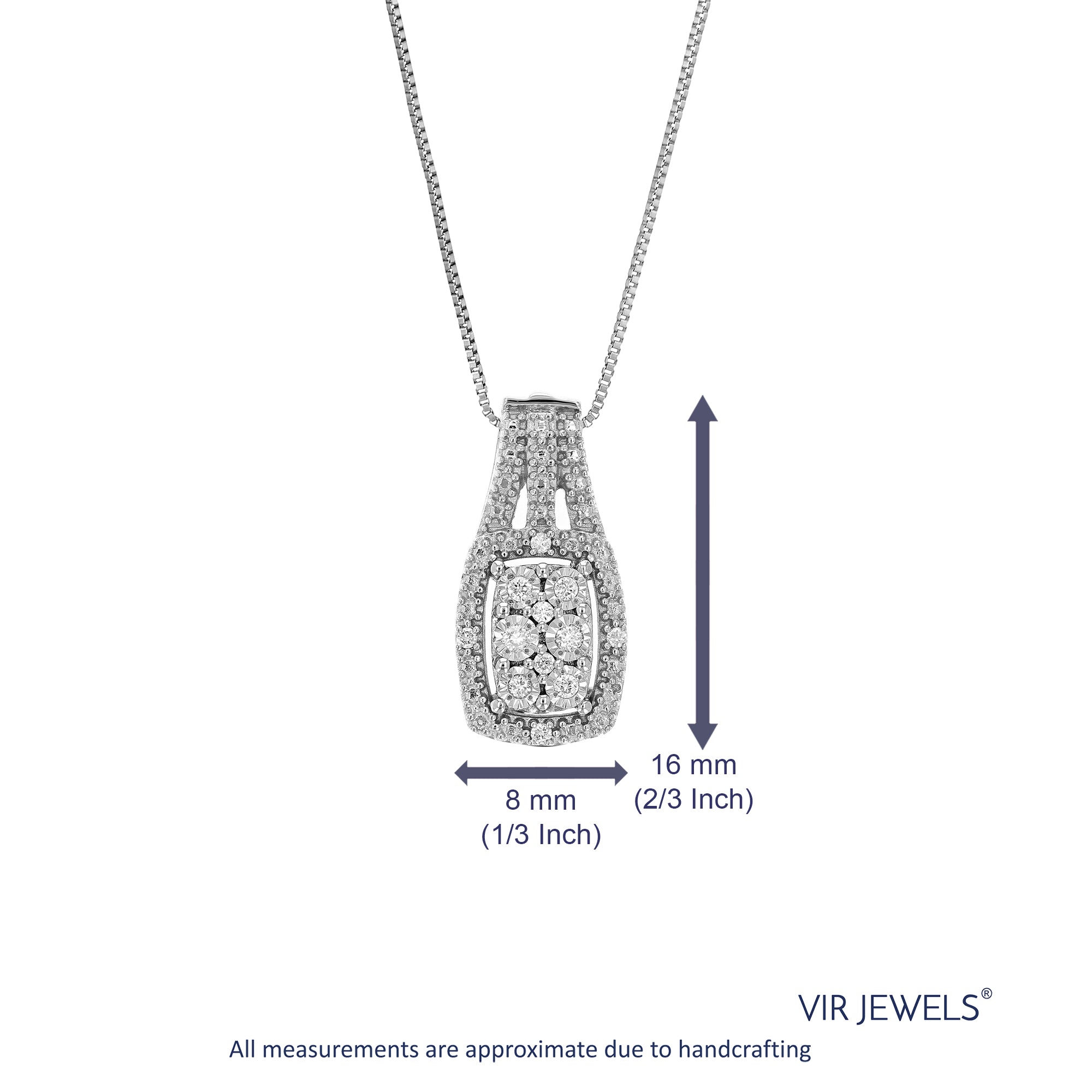1/16 cttw Lab Grown Diamond Fashion Pendant Necklace .925 Sterling Silver 2/3 Inch with 18 Inch Chain, Size 2/3 Inch