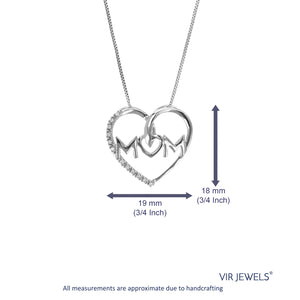 1/20 cttw Lab Grown Diamond Mom Heart Pendant Necklace .925 Sterling Silver 3/4 Inch with 18 Inch Chain, Size 3/4 Inch