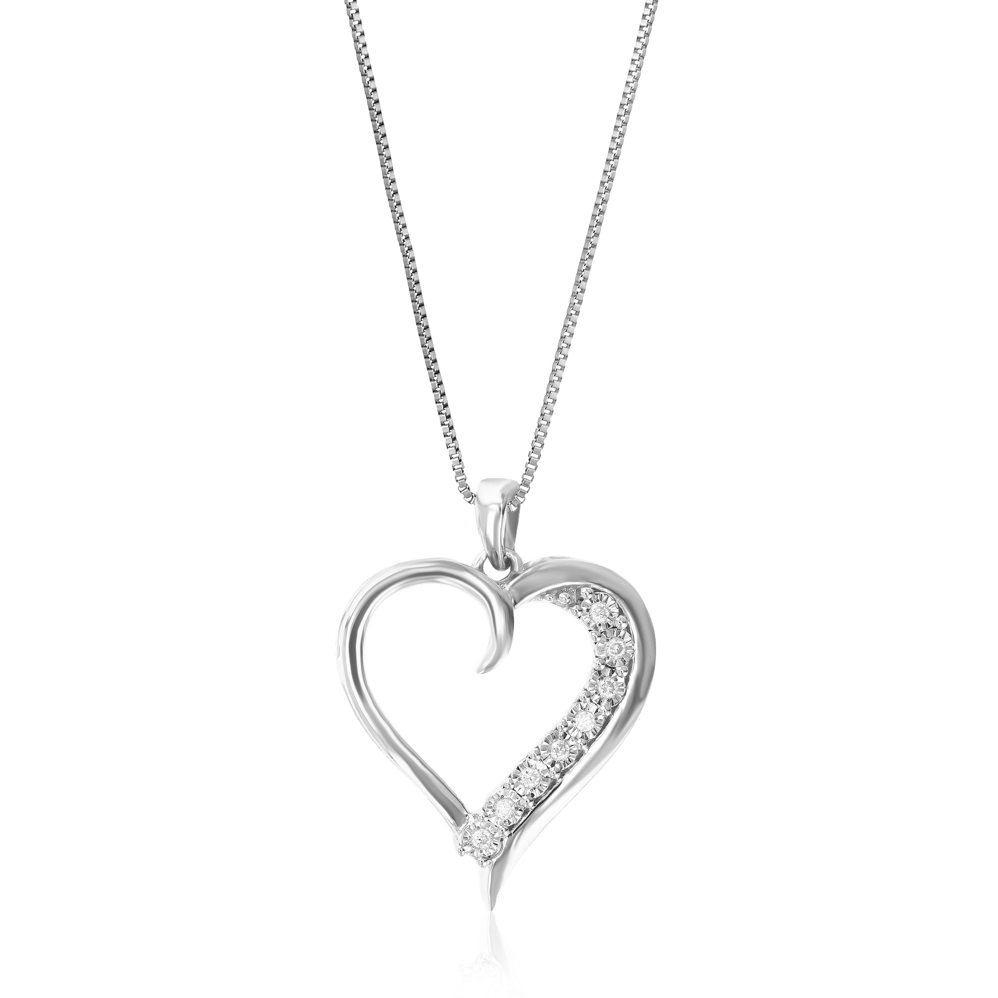 1/14 cttw Diamond Pendant Necklace for Women, Lab Grown Diamond Heart Pendant Necklace in .925 Sterling Silver with Chain, Size 1 Inch