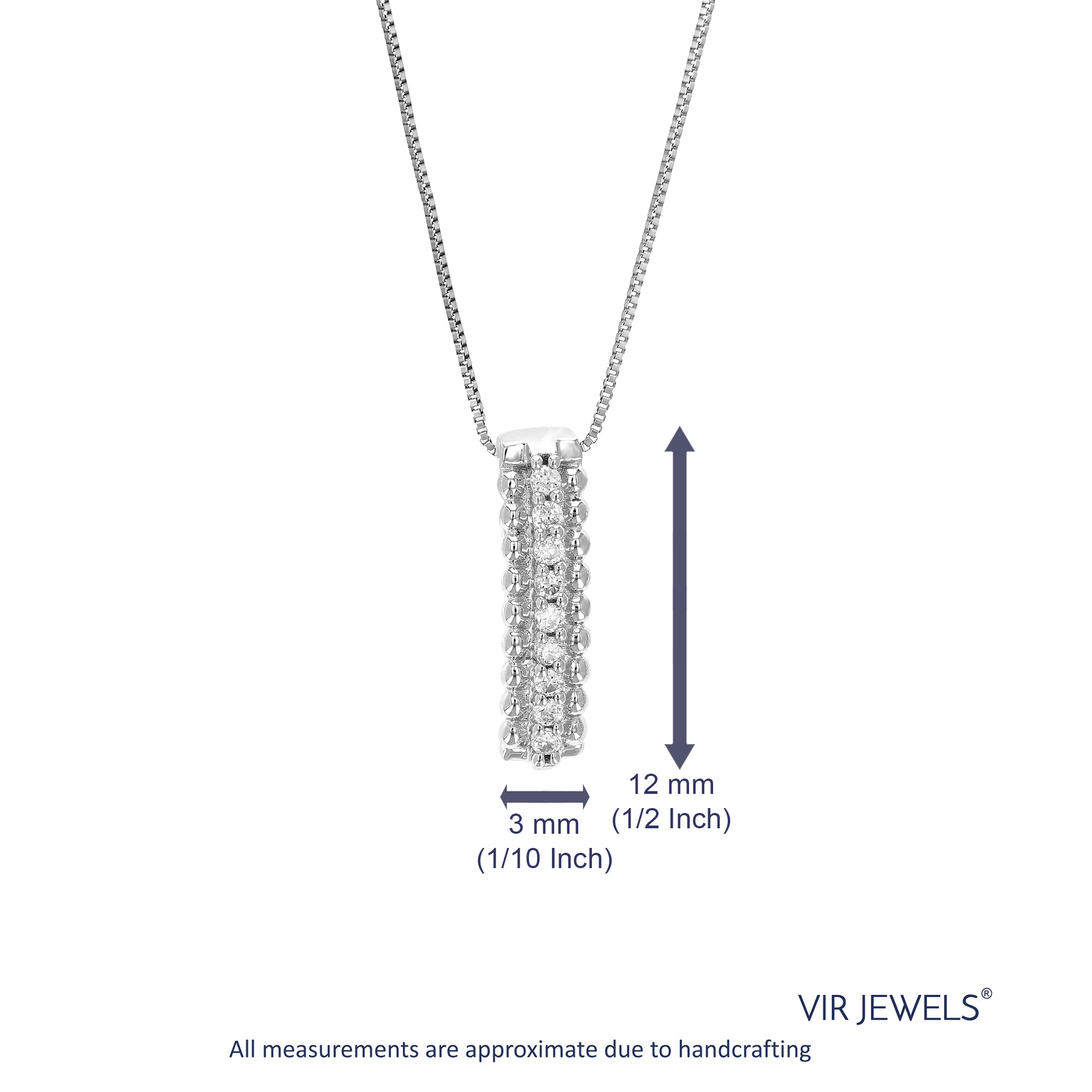 1/14 cttw Lab Grown Diamond Linear Pendant Necklace .925 Sterling Silver 1/10 Inch with 18 Inch Chain, Size 1/2 Inch
