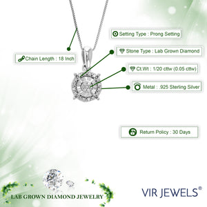 1/20 cttw Lab Grown Diamond Starburst Pendant Necklace .925 Sterling Silver 1/2 Inch with 18 Inch Chain, Size 1/2 Inch