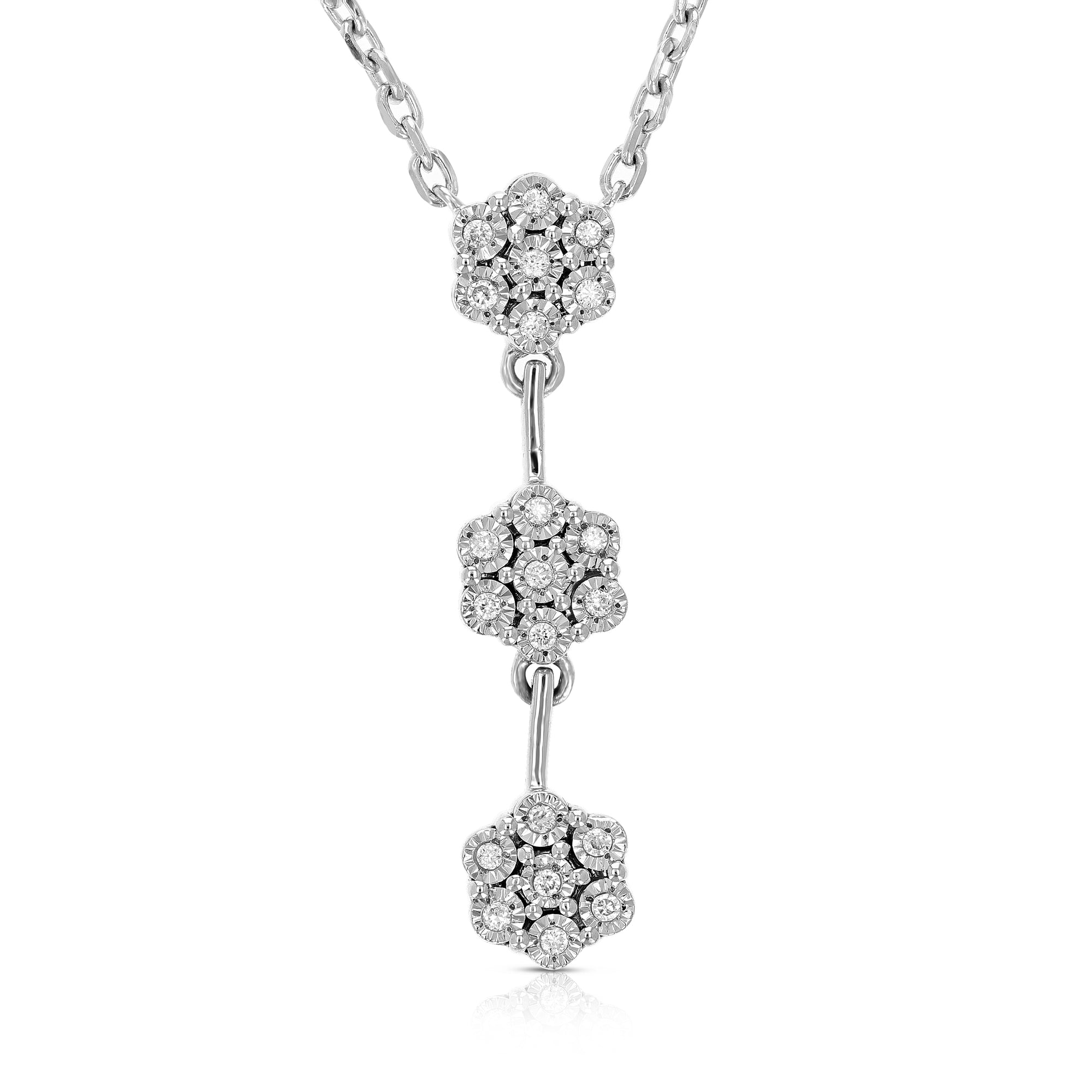 1/12 cttw Lab Grown Diamond 3station Cluster Pendant Necklace .925 Sterling Silver 1 Inch with 18 Inch Chain, Size 1 Inch