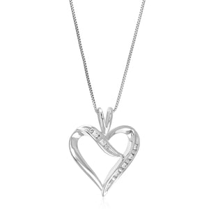 1/20 cttw Diamond Pendant Necklace for Women, Lab Grown Diamond Heart Pendant Necklace in .925 Sterling Silver with Chain, Size 1 Inch