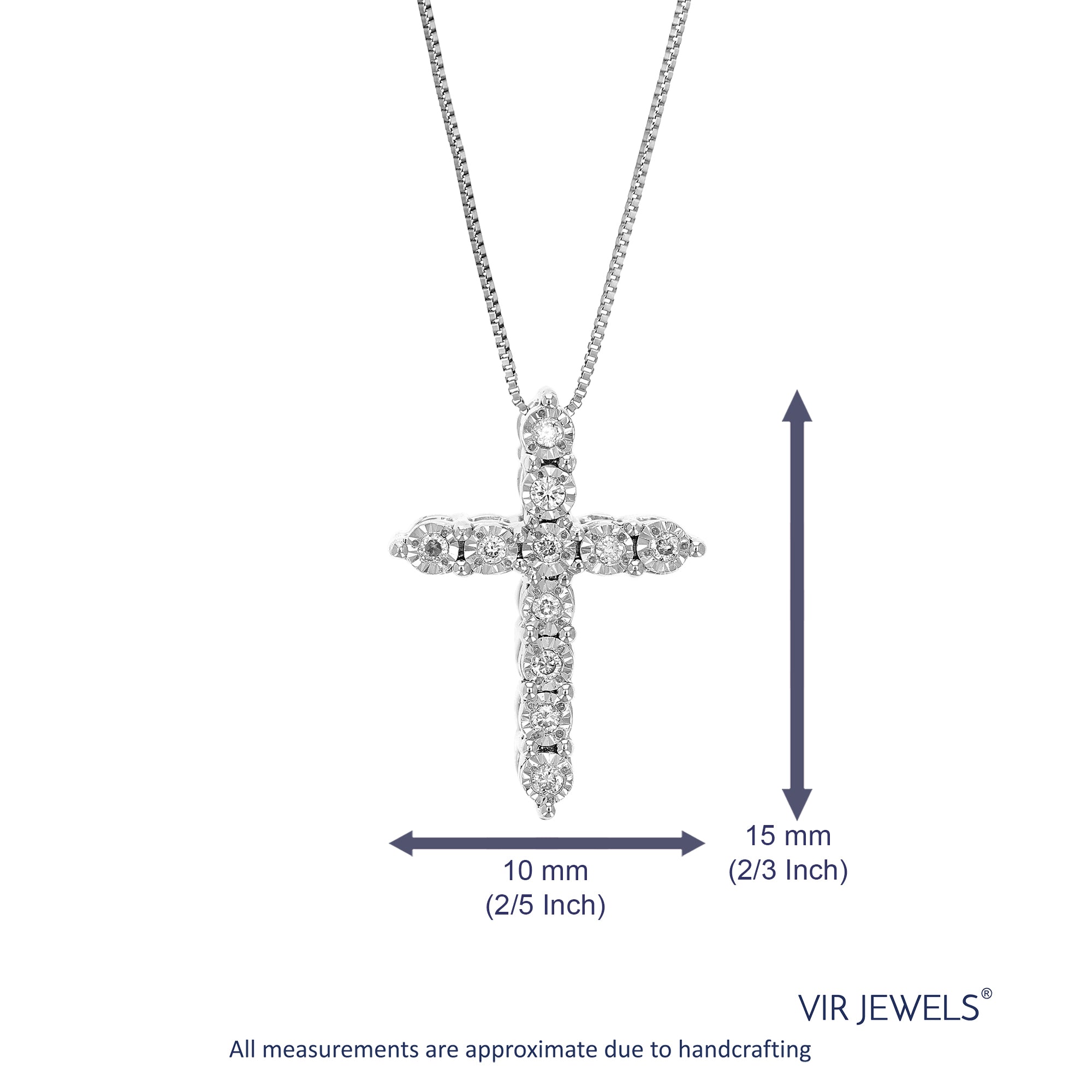 1/20 cttw Lab Grown Diamond Cross Pendant Necklace .925 Sterling Silver 1/2 Inch with 18 Inch Chain, Size 1/2 Inch