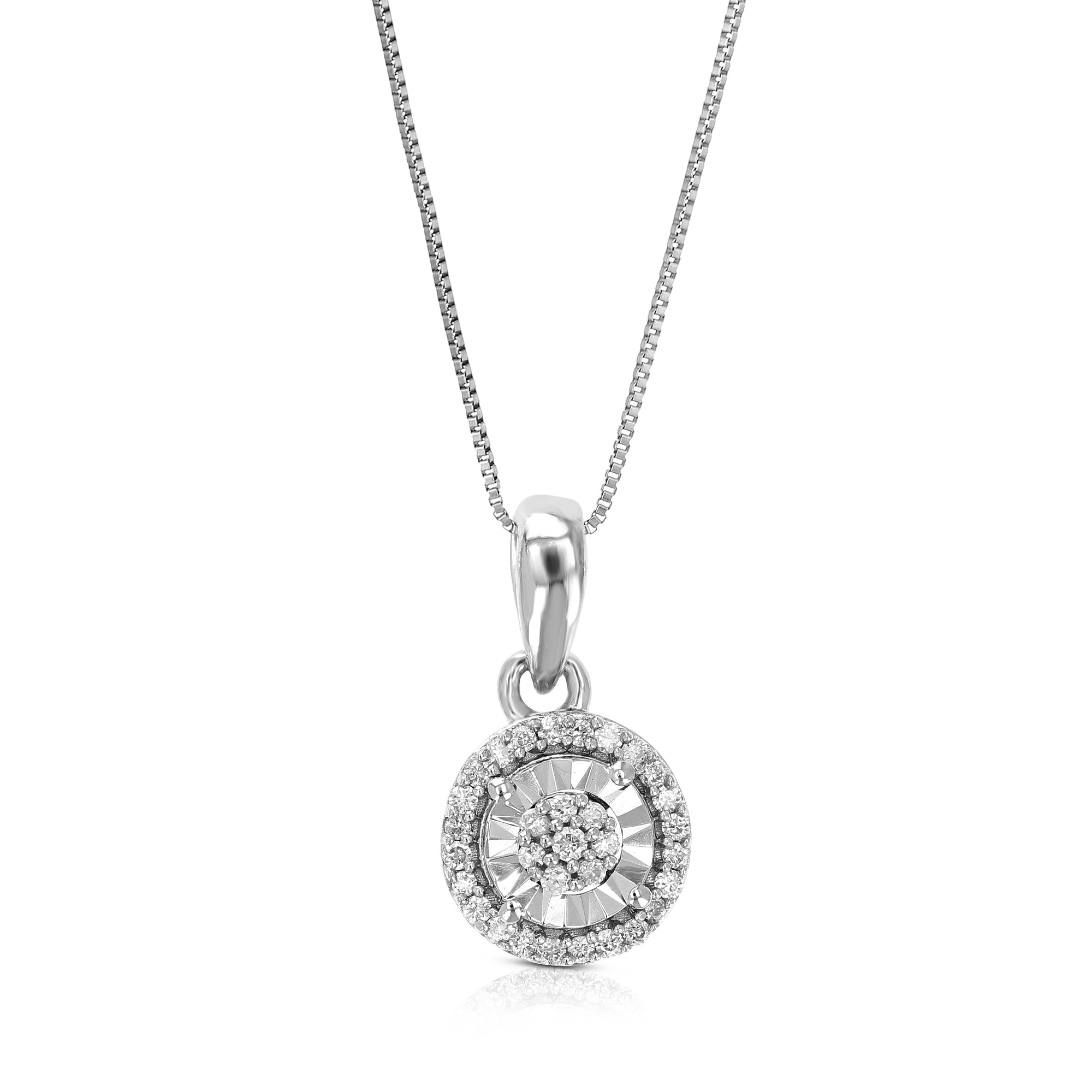 1/12 cttw Lab Grown Diamond Starburst Pendant Necklace .925 Sterling Silver 1/4 Inch with 18 Inch Chain, Size 1/2 Inch