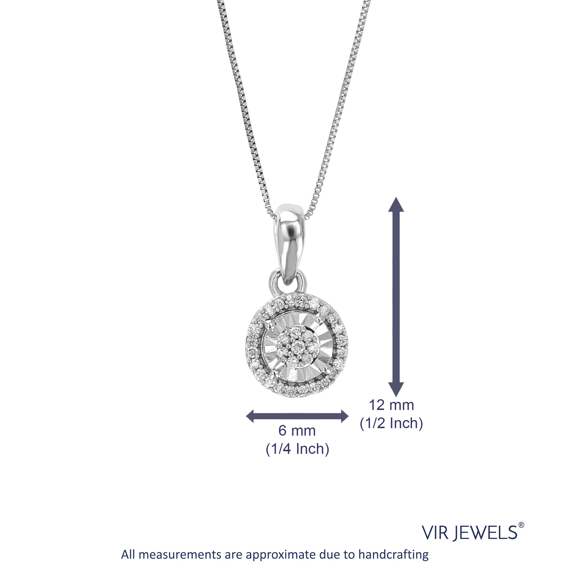 1/12 cttw Lab Grown Diamond Starburst Pendant Necklace .925 Sterling Silver 1/4 Inch with 18 Inch Chain, Size 1/2 Inch