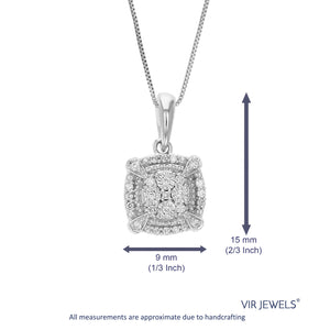 1/12 cttw Diamond Pendant Necklace for Women, Lab Grown Diamond Square Cluster Pendant Necklace in .925 Sterling Silver with Chain, Size 2/3 Inch